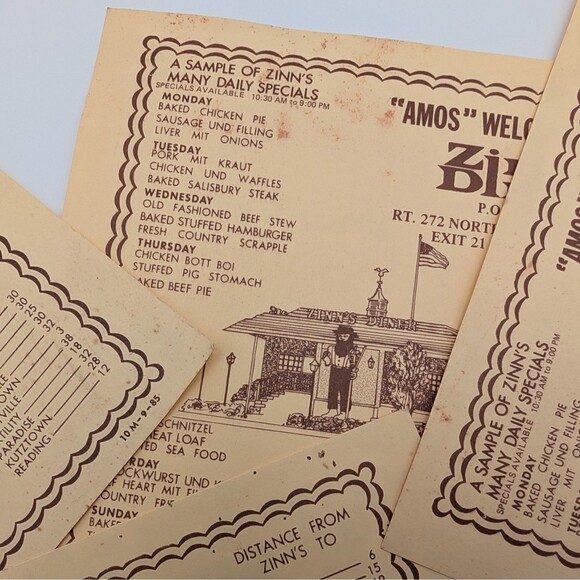Vintage 80s Zinn’s Country Diner 4 Postcards Amos Denver Pennsylvania Dutch 9x6 - Picture 9 of 11